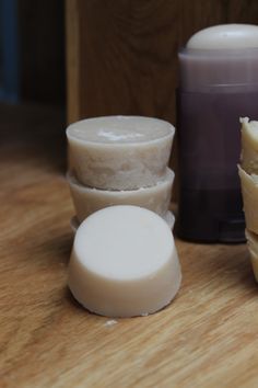 three different types of soaps sitting on a table