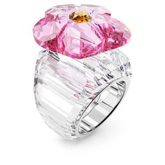 Florere cocktail ring, Flower, Pink, Rhodium plated | Swarovski Swarovski Ring, Ring Flower, Crystal Ornament, Crystal Decor, Members Only, Floral Color, Pink Ring, Faceted Crystal, Crystal Pearls