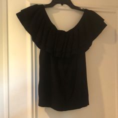 Really Nice Top By J Crew That’s Flattering. Brand New And In Original Condition! Chic Black Cotton Tops, Black Cotton Top For Night Out, Casual Ruffled Tops For Night Out, Black Ruffled Tops For Night Out, Cotton Ruffle Tops For Night Out, Black Short Sleeve Top With Ruffles, Chic Black Cotton Blouse, Black Short Sleeve Blouse For Day Out, Black Ruffled Short Sleeve Tops