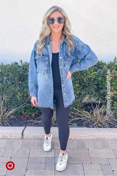 Cozy up in a denim shacket (aka shirt + jacket) outfit & find layering ideas & fall outfit inspo to stay comfy in between seasons. Homecoming Dress Ideas, Shacket Outfit, Denim Shacket, Fall Transition Outfits, Transition Outfits, Party Look, Cute Fall Outfits, Cute Simple Outfits, Outfit Inspo Fall