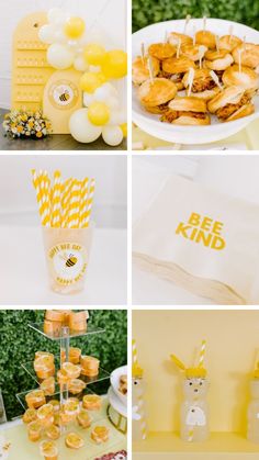 yellow and white desserts are featured in this collage, including cupcakes