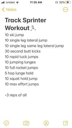 a workout log with the text track sprinter workout on it's screen