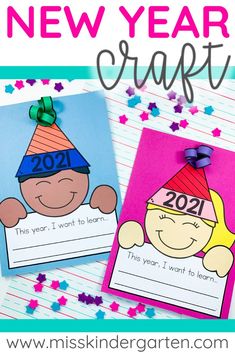 two new year crafts for kids with the text, happy new year crafty on them