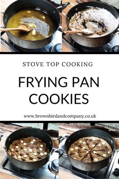 stove top cooking frying pan cookies with text overlay