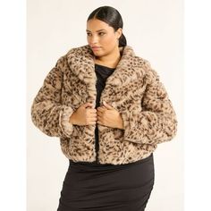 This Faux Fur Chubby Jacket from Sofia Jeans is a clutch layer to love. Why? Its soft design helps to keep you warm throughout the night as you make your way to and from the party (and maybe the afterparty). Its waist-length silhouette easily allows your dress to be seen and admired, and its also versatile enough to zip-up for a casual day out. Side pockets (for the win) are perfect to keep your hands warm or holding your phone when its selfie time. Only at Walmart. Size: 1X.  Color: Brown.  Gender: female.  Age Group: adult. Elegant Brown Faux Fur Outerwear, Collarless Denim Jacket, Brown Hooded Faux Fur Outerwear, Cozy Mink-colored Outerwear With Faux Fur Lining, Fitted Faux Fur Mink-colored Outerwear, Fluffy Mink-colored Long Sleeve Outerwear, Button Outfit, Pull On Jeans, Plus Size Coats