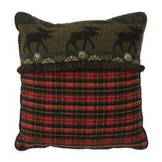 Your one-stop shop for all rustic decorating needs, Cabin Place has been helping people furnish their cabin-themed homes for over 2 decades. Click here! Cabin Bedding Sets, Red Plaid Pillows, Cabin Pillows, Plaid Moose, Moose Silhouette, Moose Decor, Christmas Cabin, Black Forest Decor, Wood River