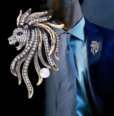 Crystal Lion Rhinestone Pearl Lapel Brooch Shirt Pin Sunflower Accessories, Chain Shirt, Men's Brooch, Majestic Lion, Lapel Brooch, Shirt Pins, Retro Accessories, Scarf Pin, Scarf Dress