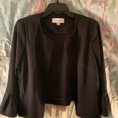 Black Calvin Klein Women’s Dress Short Jacket Calvin Klein Black Spring Outerwear, Chic Calvin Klein Black Outerwear, Chic Black Calvin Klein Outerwear, Calvin Klein Formal Spring Outerwear, Black Career Blazer For Spring, Black Calvin Klein, Calvin Klein Women, Calvin Klein Black, Short Jacket