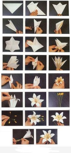 paper flowers are being folded and placed on top of each other