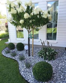 an image of a house with flowers in the front yard