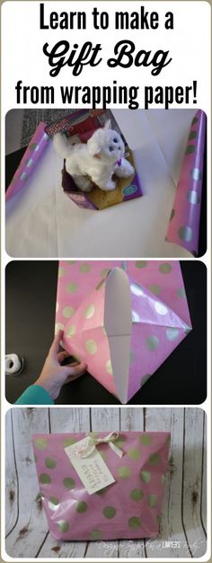 how to make a gift bag from wrapping paper with the words learn to make a gift bag from wrapping paper