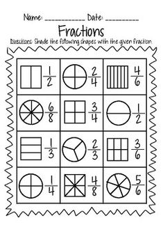 fraction worksheet with numbers and fractions on the same sheet for students to use