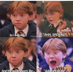 two different pictures of the same boy in harry potter's school uniform, one with his mouth open