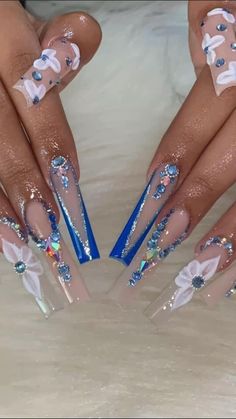 Long Acrylic Nail Designs, Bling Acrylic Nails, Pretty Nail Art, Butterfly Nail, Hot Nails, Dream Nails, Rhinestone Nails, Long Acrylic Nails, Acrylic Nail Designs