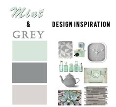 the color scheme for grey is shown with white and green accents, including an assortment of items