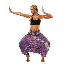 National Wind Style Digital Print Loose Women's Fitness Yoga Pants Leisure Lantern Yoga Pants High Waist Non-stretch Yoga Harem Pants, Yoga High Waist Baggy Harem Pants, Baggy High Waist Harem Pants For Yoga, High Waist Baggy Harem Pants For Yoga, Casual High-waisted Purple Yoga Pants, Casual High Waist Purple Yoga Pants, Purple Yoga Bottoms With Pockets, Purple Festival Bottoms With Elastic Waistband, Festival Purple Bottoms With Elastic Waistband