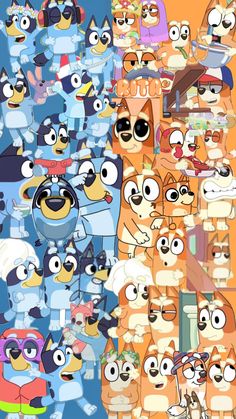 an image of many cartoon characters in different colors and sizes, including one with glasses