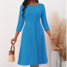 Never Worn Still Has Tags Blue Midi Dress Solid Color, Blue Shift Dress Solid Color, Blue Shift Knee-length Midi Dress, Blue Shift Midi Dress, Knee-length, Blue Shift Midi Dress For Work, Turquoise Fitted Casual Midi Dress, Turquoise Midi Dress, Plus Size Dresses, Colorful Dresses