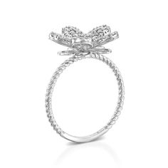 Blooming Flower Shaped Ring with five petals inlaid with 56 natural sparkling diamonds. correctly design to proclaim your forever love. Product description The band width is 1.00 mm at the thinnest point and 1.15 mm at the widest point. The band height is 1.10 mm at the shortest point and 1.35 mm at the highest point. The head diameter is about 12.10 mm. The head height is about 3.00 mm. Metal - 18k gold Gemstones: 56 Diamonds - 0.38 Carat H -vs All of my products come in a beautiful gift box. White Diamond Flower Ring With Diamond Cut, White Diamond Flower Ring With Rose Cut, Wedding Butterfly Ring In Brilliant Cut White Gold, Delicate White Diamond Ring With Diamond Accents, White Diamond Ring With Rose Cut Flower Shape, White Flower-shaped Diamond Ring With Halo Setting, Delicate White Gold Diamond Flower Ring, White Gold Brilliant Cut Butterfly Ring For Wedding, White Flower-shaped Diamond Ring