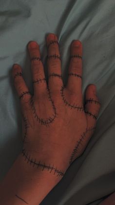 a person's hand with barbed wire on the middle of their palm and fingers