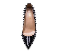 Make a statement in Spikes Pink Sole High Heel Pumps! These stylish and sexy shoes feature a bold pink sole, spikes for added flair, and a comfortable heel height. Whether you're dressing up for a night out or a day at the office, these shoes will make you stand out from the crowd. Genuine leather upper and insole; rubber outsole Point toe Spikes all over the shoes Pink sole 4" heel (10 cm, approximately) Narrow Shoes, Day At The Office, Black Pumps Heels, Red Sole, Comfortable Heels, Pointed Toe Shoes, Stiletto Pumps, High Heels Stilettos, Slingback Sandal