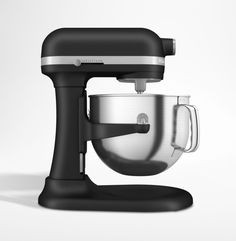 a black and silver mixer on a white background