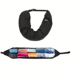 the travel bag is filled with clothes and has an inner tube to hold it in