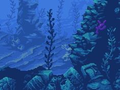 an underwater scene with rocks and plants