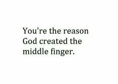 the words you're the reason god created the middle finger on a white background