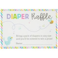 a diaper raffle coupon card with a bird and bee design on it