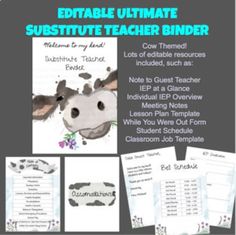 the editable teacher binder includes an image of a cow