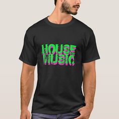 House Music t shirt in neon colors, Men's, Size: Adult L, Black Gender: male. Neon On Black, Neon Shirts, Music T Shirt, Handwritten Letters, Letter T, Neon Color, T Shirt For Women, Shirt For Women, House Music