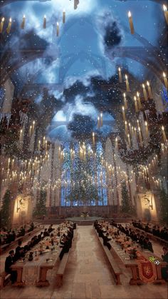 the ceiling is decorated with chandeliers and lights in an elaborately designed dining room