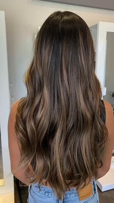 What to ask for   • Ash brunette   • Blended balayage Highlight Hair Ideas, Dark Hair Balayage, Highlights For Dark Brown Hair, Brown Hair Looks