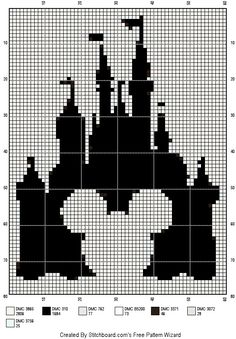 a black and white cross stitch pattern with the shape of a castle on it's side