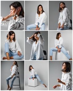 the woman is posing in all different poses