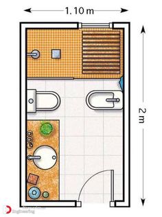 the floor plan for a small bathroom with toilet, sink and bathtub in it