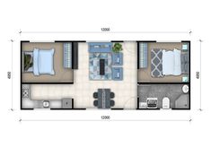 the floor plan for a two bedroom apartment with an attached kitchen and living room area