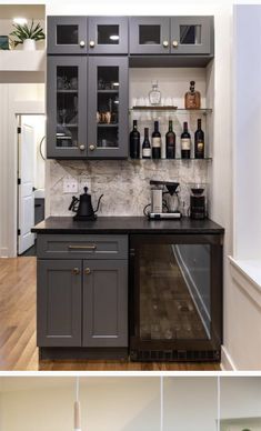 the kitchen is clean and ready to be used as a home bar or wine cellar