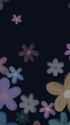 a bunch of flowers that are in the dark with no one around them on it