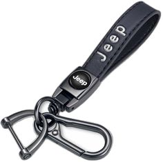 a black leather keychain with the word jeep on it