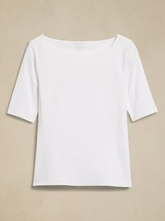 Soft Stretch Elbow-Sleeve Top | Banana Republic Factory Perfect White Tee Shirt, White Tee Shirt, Perfect White Tee, Stripped Tops, White Tee Shirts, Pleated Sleeves, Top Banana, White Crew Neck, Banana Republic Factory