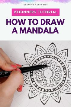 a woman's hand holding a marker over a drawing with the words how to draw a mandal on it