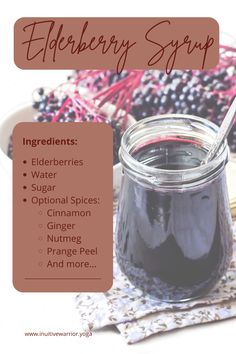 elderberry syrup in a jar with ingredients