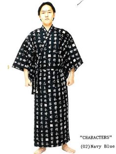 These kimonos/yugata are made in Japan and labeled as such,not cheap ones made in China,authentic Japanese clothing made by Japanese seamtress,this is the real thing,high quality and handmade-new,never worn.One size fits all,63 inches long.  We have 3 colors-white, black and blue.quality cotton kimono/yukata for man,63 inches long and comes with matching belt,no lining. choose a summer light background color of white or navy blue or black.it also comes in white background,see pic   Click to enla Black Long Cotton Kimono, Traditional Black Cotton Kimono, Long Black Cotton Kimono, Light Background Color, Man Kimono, Japanese Kimono Male, Mens Robes, Japanese Man, Male Kimono