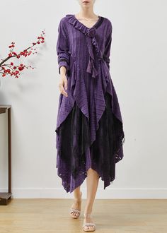 Elegant Lavender Asymmetrical Floral Cotton Long Dresses FallFabric: Cotton BlendedSize & Fit: Fit: This garment fits true to size.Length: Size M measures 44.85"from shoulder to hemBust: Great for any cup size. Waist: Loose Fit. Comfortable room throughout midsection.Hip: Loose Fit - room for hips. Hand Wash Cold. Long Sleeve Purple Patchwork Dress, Purple Long Sleeve Patchwork Dress, Fall Patchwork Dress With Asymmetrical Hem, Asymmetrical Purple Midi Dress For Spring, Purple Asymmetrical Hem Dress For Spring, Lavender Long Sleeve Dress For Fall, Spring Irregular Lagenlook Dresses, Spring Lagenlook Dress With Irregular Shape, Cotton Long Dresses