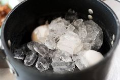 ice cubes in a pot on a table