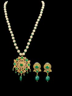 Ready to ship pendant set  made using shell pearls  and quartz beads  gold plated length on each side 11 inches earrings - plain post , small size ( stud ) Traditional Green Jewelry With Pearl Pendant, Green Pearl Drop Jewelry For Festivals, Traditional Green Pearl Necklace, Green Meenakari Pearl Necklace Gift, Silver Jewelry Earrings, Silver Jewelry Pendant, Hyderabad, Jewelry Design Necklace, Indian Jewellery