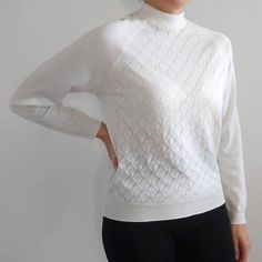 70s White Knit Jumper With Mock Neck // Small Medium // Made in UK - Etsy Tunisia Elegant Stretch White Turtleneck, Elegant White Stretch Turtleneck, White Stretch High Neck Sweater, White Turtleneck Sweater With Pointelle Knit, White Textured Knit High Neck Sweater, Pullover Sweater Women, Tunisia, Knit Jumper, Women Pullover