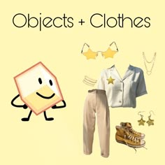 from bfdi Clothing Headcanons, Outfit Ideas For Art, Things As Humans, Oc Clothes Ideas, Bfdi Characters, Objects Show, Battle For Dream Island, Inanimate Insanity, Funky Outfits